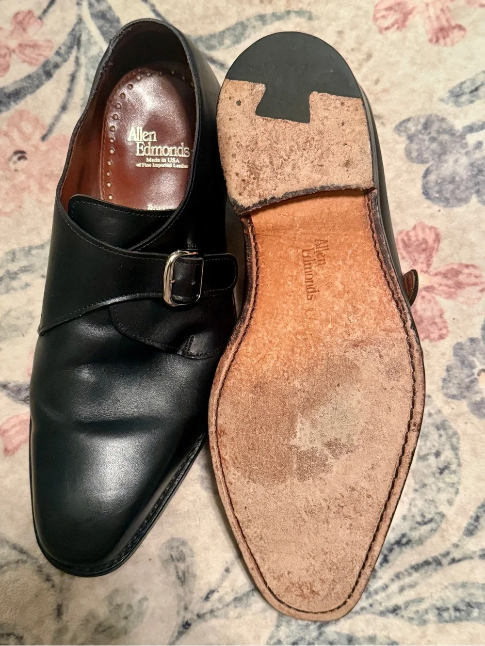 Allen Edmonds Men's Black Single Monk Strap Dress Shoes 9